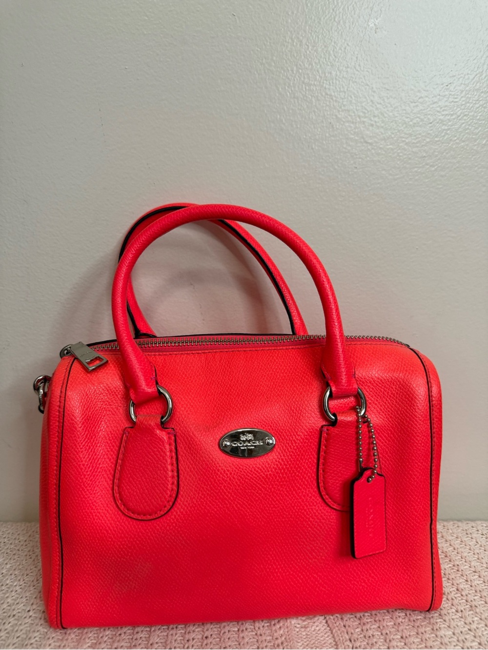 Coach Mini Bennet vibrant pink crossgrain Leather Satchel with Tag